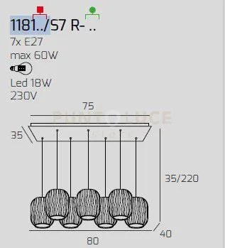 Sospensione cromo 7 luci rettangolare vetri 3x tr + 4x bf 1181cr-s7...