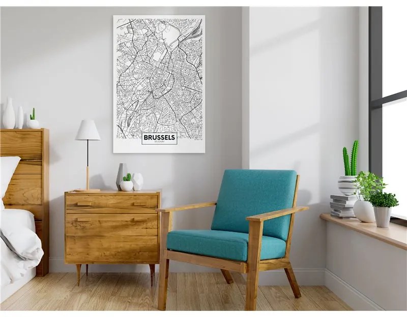 Quadro Map of Brussels (1 Part) Vertical  Colore bianco e nero, Dimensioni e Misure 40x60