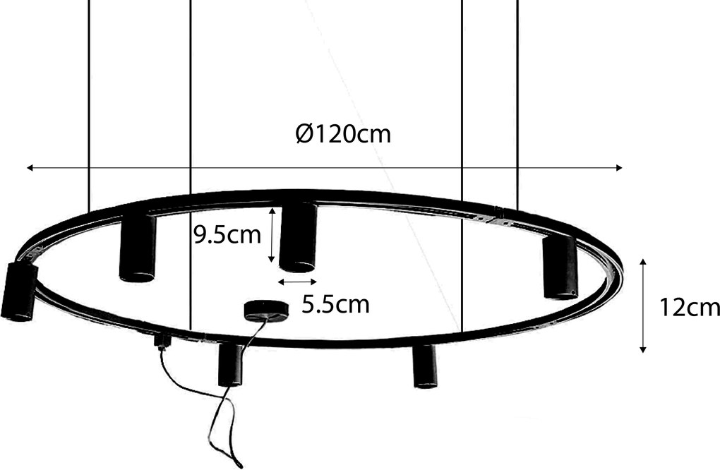 Sistema di illuminazione a binario sospeso moderno con 6 faretti neri monofase GU10 50 mm - Iconic Ruby Honey