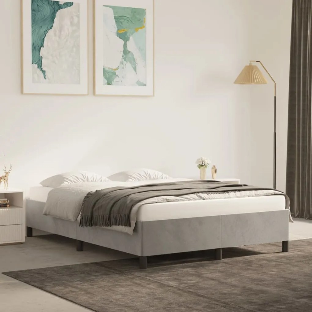 Giroletto Senza Materasso Grigio Chiaro 140x200 Cm Velluto /