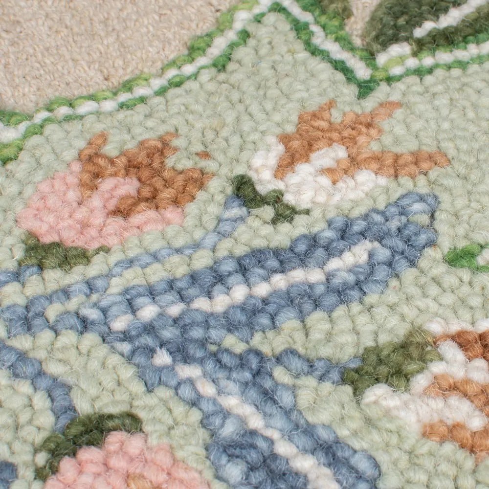 Tappeto verde in lana tessuto a mano 120x170 cm Bryony Shaped Floral - Flair Rugs