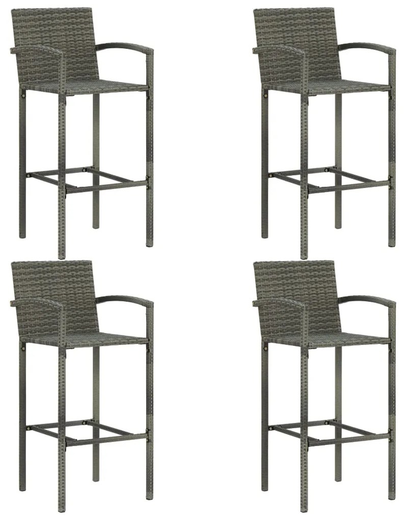 Set bar da giardino 5 pz con braccioli in polyrattan grigio