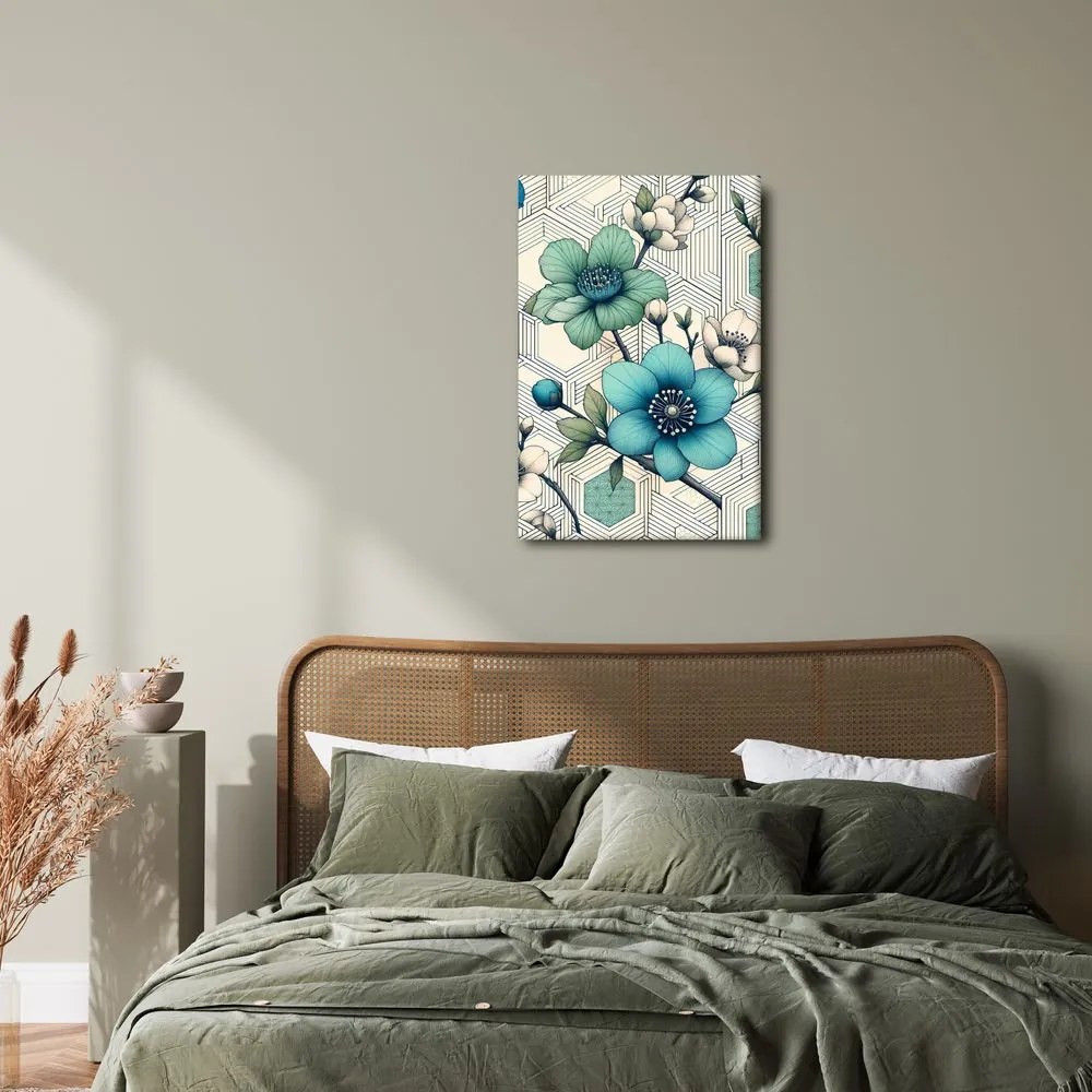 Quadro su tela – Mosaico floreale in toni turchesi