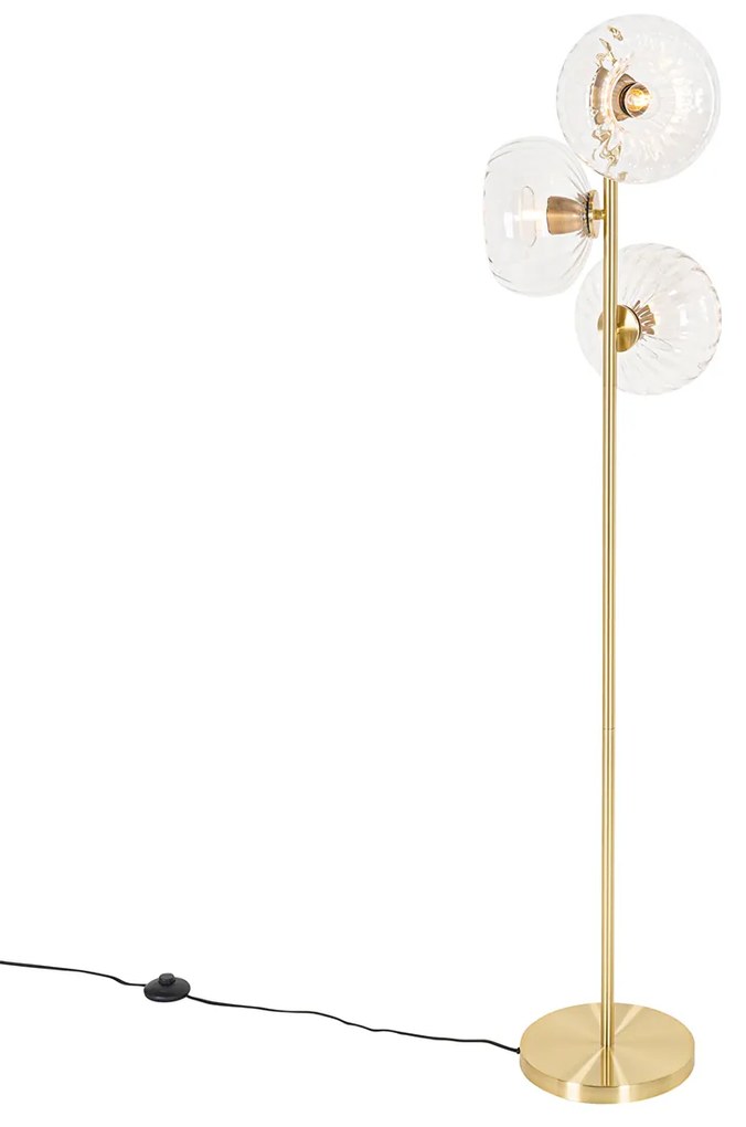 Lampada da terra Art Déco oro con vetro 3 luci - Ayesha