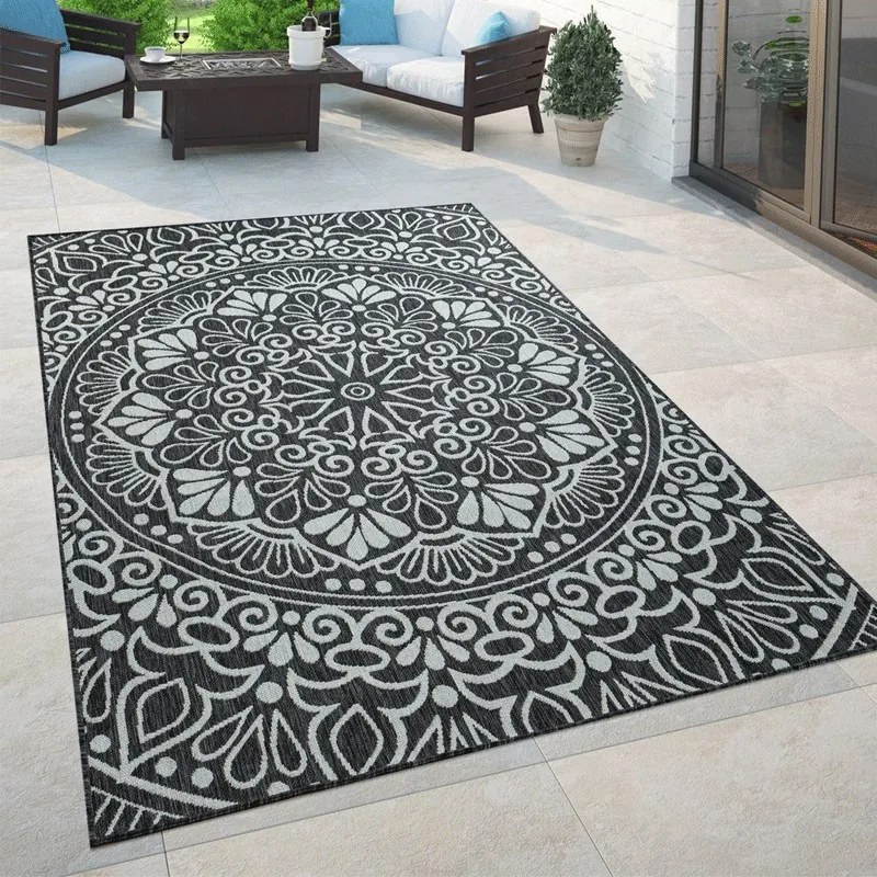 Tappeto di Design per interni ed esterni Oriental  Colore Nero, Dimensioni cm 80x200