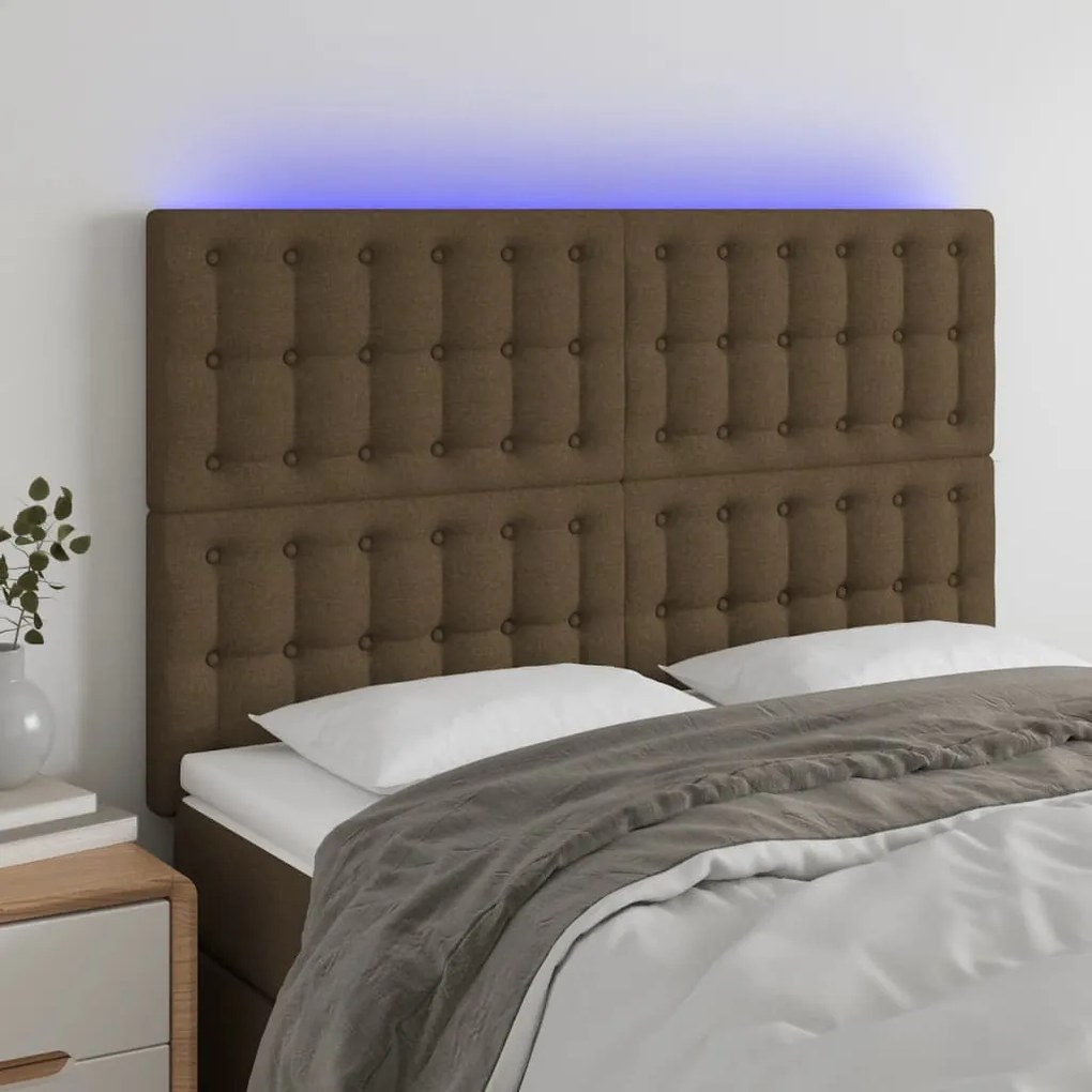 Testiera A Led Marrone Scuro 144x5x118/128 Cm İn Tessuto /