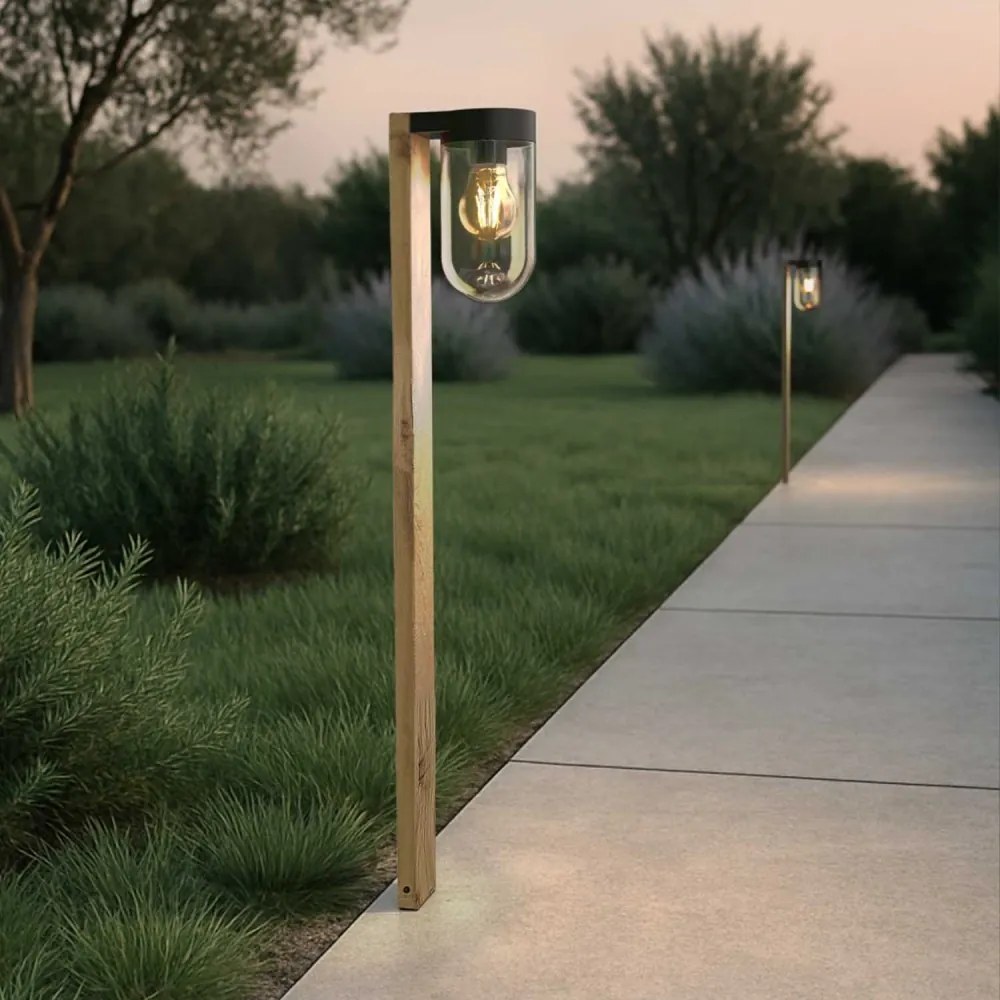 Paletto da Giardino 80cm color Legno in Acciaio INOX IP54, Base E27 Base E27
