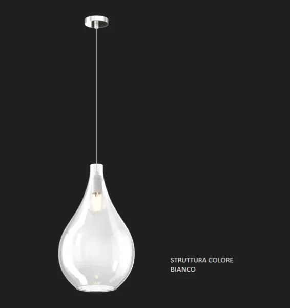 Sospensione bianco 1 luce vetro grande trasparente 1193bi-sg-tr