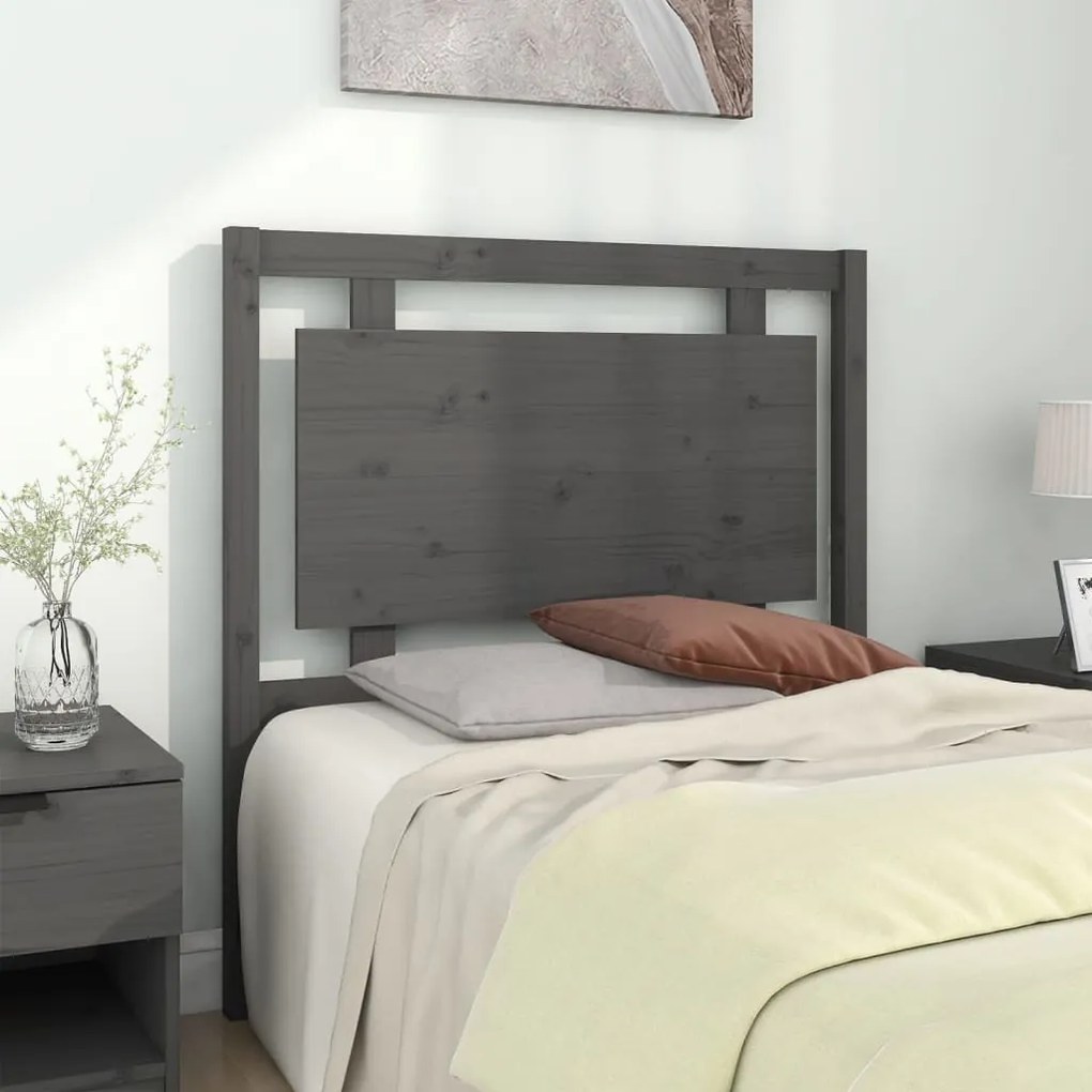 Testiera Per Letto Grigia 95,5x4x100 Cm Legno Massello Di Pino /