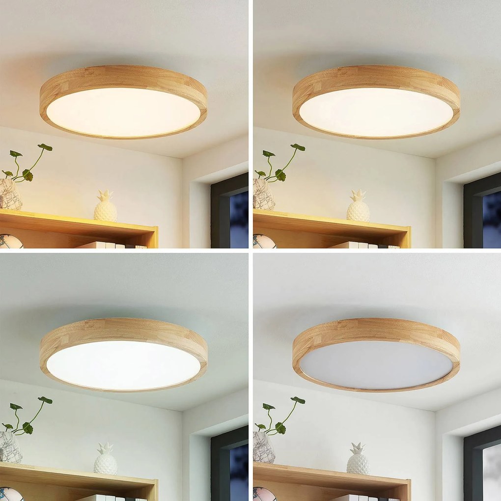 Lindby plafoniera LED Lanira Ø 50 cm, legno di quercia, CCT