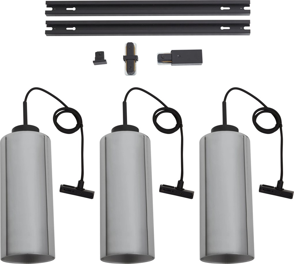 Sistema a binario moderno nero con 3 lampade a sospensione in vetro fumé monofase - Iconic Laura
