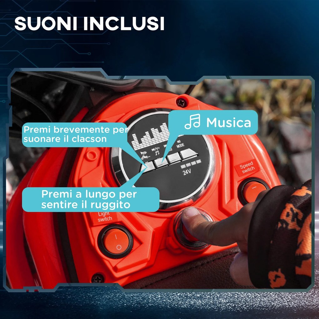 Moto Elettrica per Bambini con Acceleratore Manuale 2 Velocità 8-16km/h Rosso...