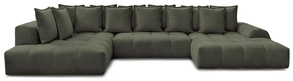 Divano angolare verde allungabile e con contenitore (penisola a sinistra/a U) con rivestimento in ciniglia Everest – Bobochic Paris