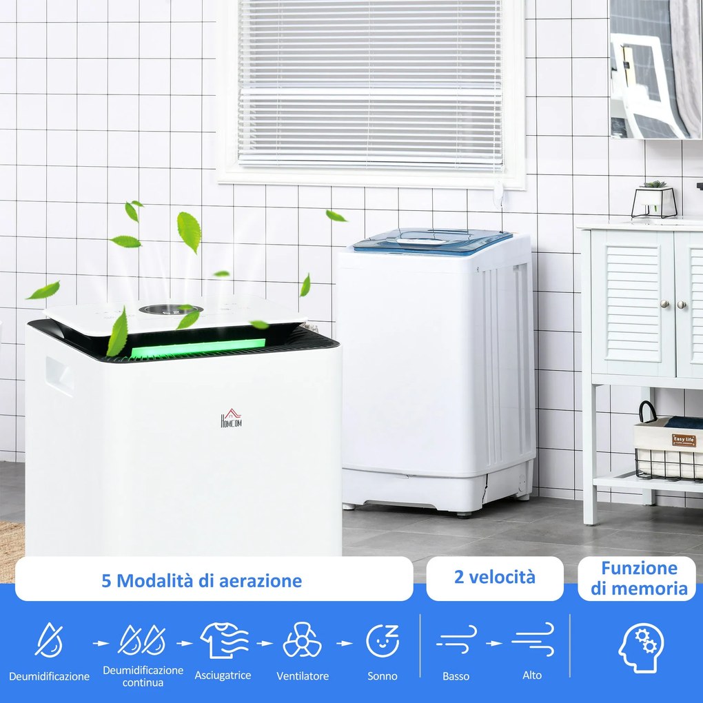 Deumidificatore Portatile da 10L 5 Modalità e Timer 25x25x50,5 cm Bianco...