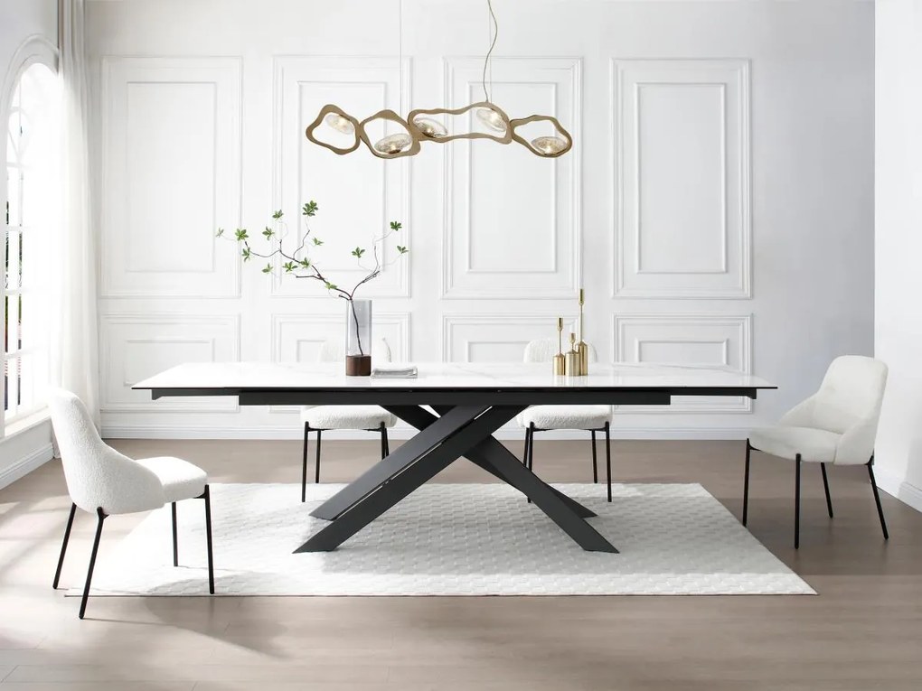 Tavolo pranzo allun. 8-12p Ceramica Vetro temp. Metallo Effetto marmo Bianco e Antracite - COREMA Maison Céphy