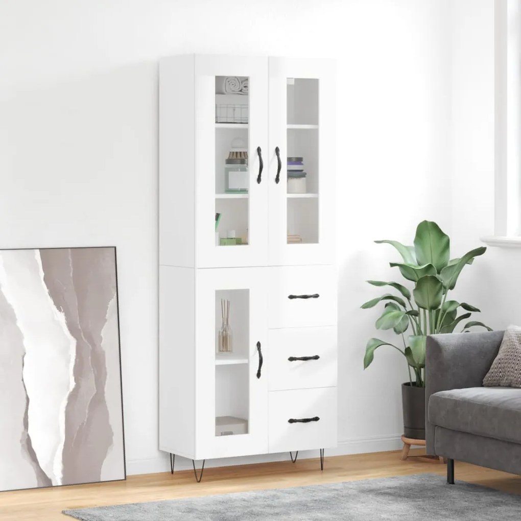 Credenza Bianco Lucido 69,5x34x180 Cm İn Legno Multistrato /