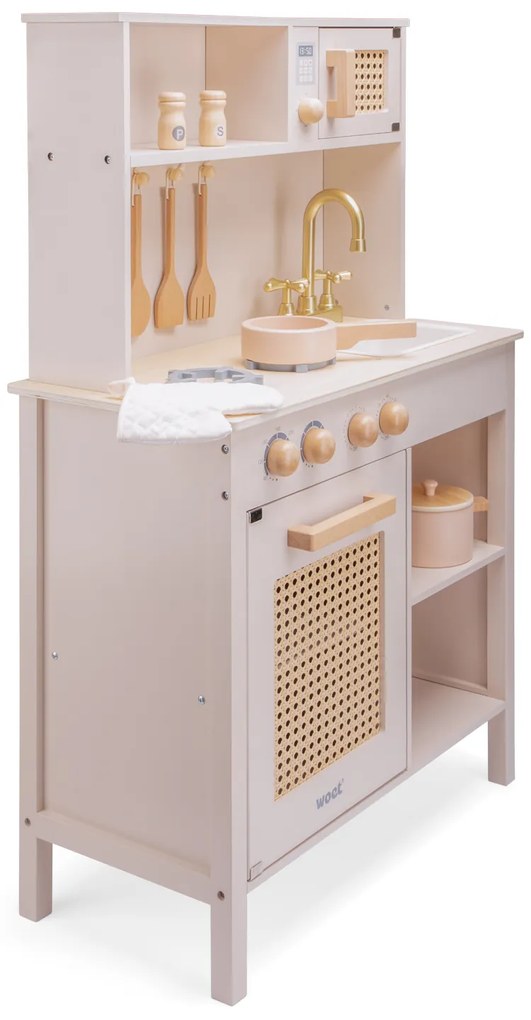 Cucina in legno - rosa con rattan