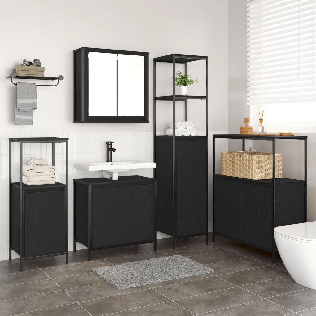 Set di mobili da bagno 5 pezzi in legno ingegnerizzato rovere nero