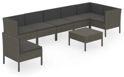 Set Divani da Giardino 8 pz con Cuscini in Polyrattan Grigio