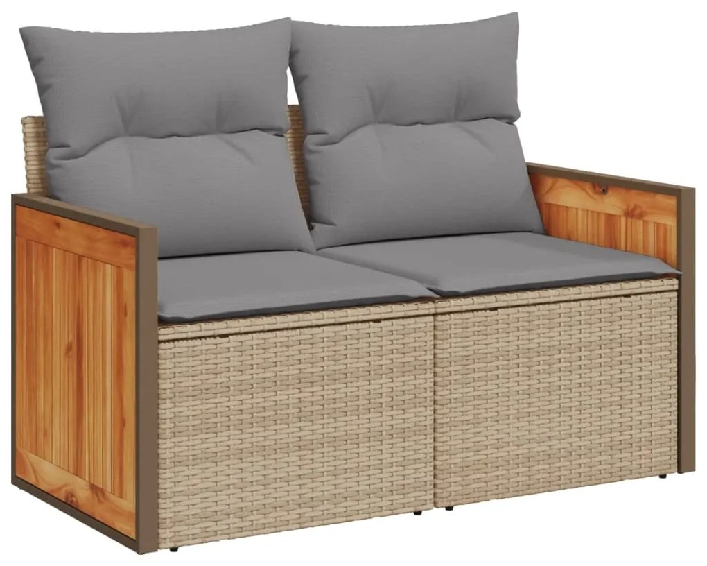 Set Divano da Giardino 9 pz con Cuscini Beige in Polyrattan