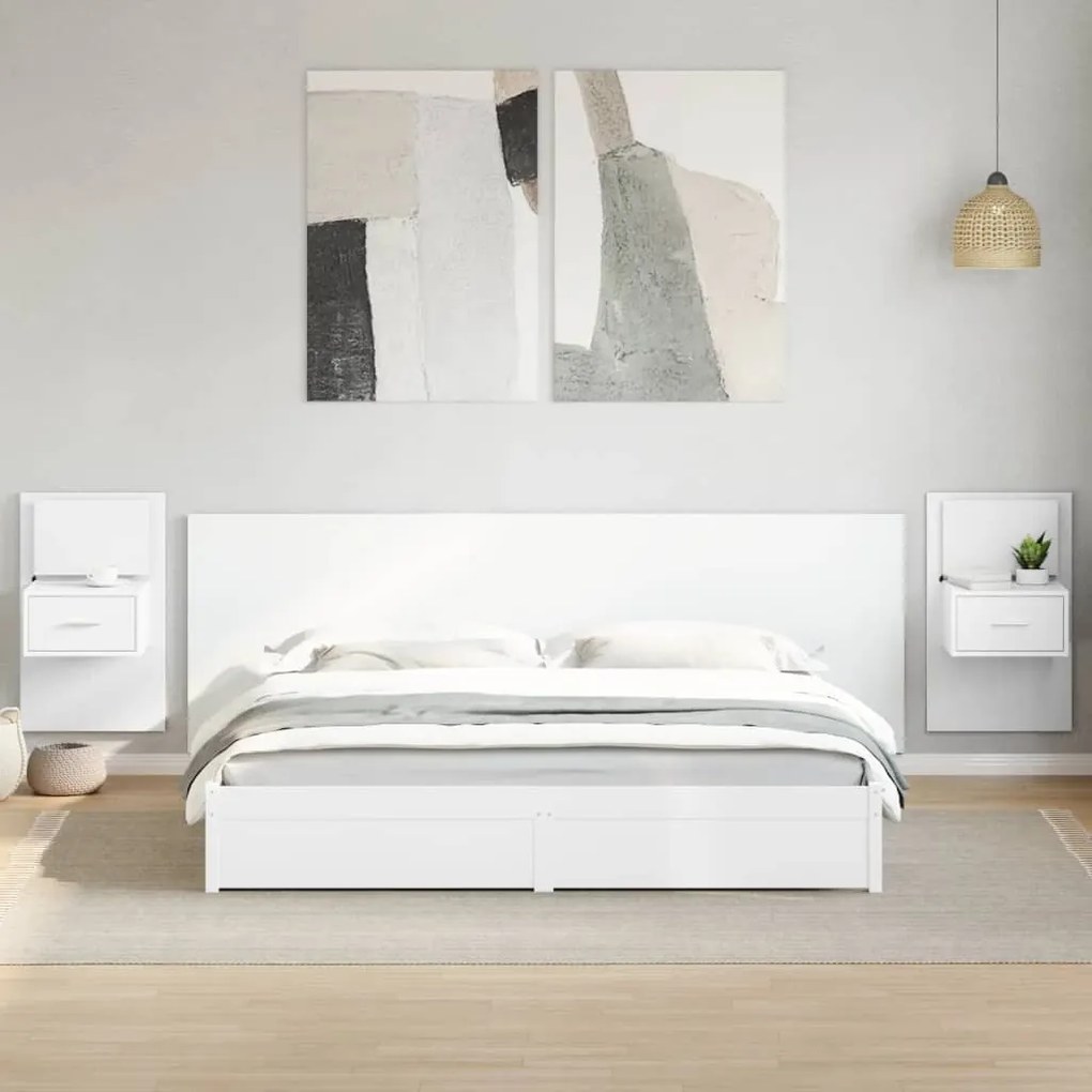 Testiera Letto Con Comodini Bianca 240 Cm İn Multistrato /