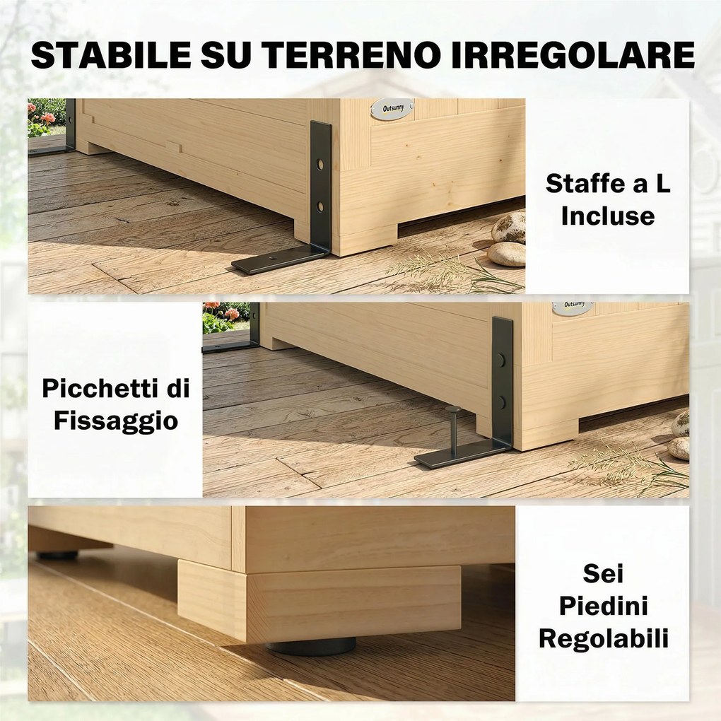 Armadio da Giardino Walk-in 147x68x198 cm con Pavimento e 4 Finestre in Legno di Abete...