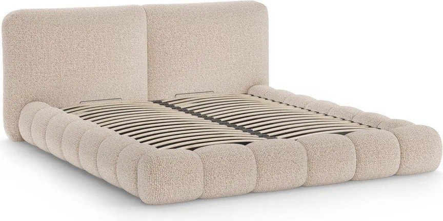 Letto matrimoniale imbottito greige con contenitore con rete inclusa 160x200 cm Solange – Micadoni