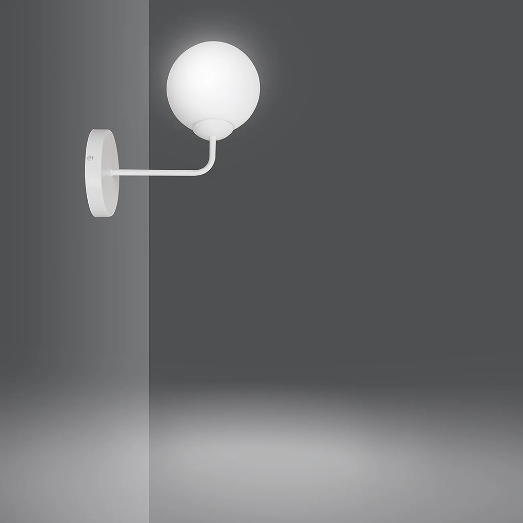 Applique Moderna 1 Luce Susanoo In Acciaio Bianco E Vetro A Sfera Bianco