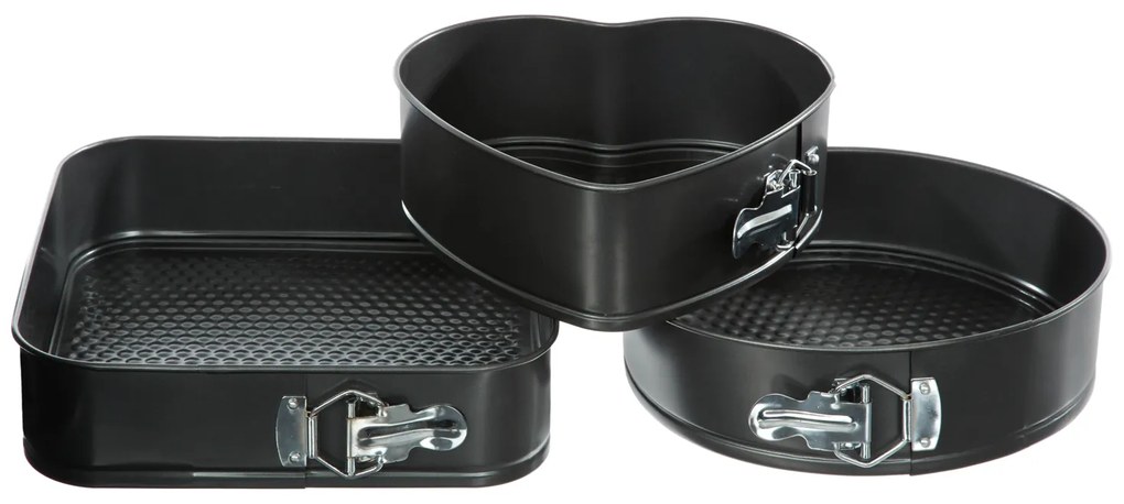 Set 3 tortiere a cerniera tonda, quadrata e cuore