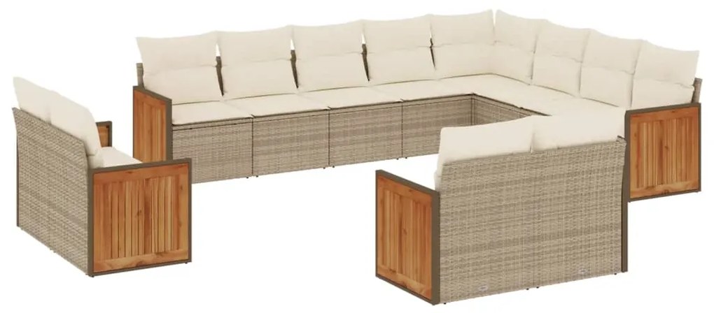 Set divani da giardino 12 pz con cuscini beige in polyrattan