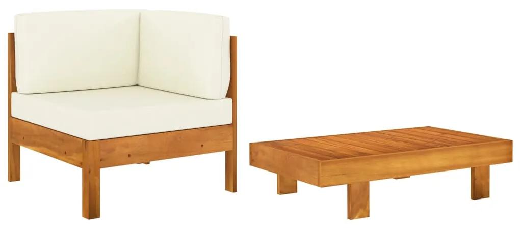 Set divani giardino 2 pz cuscini bianco crema in legno d&#039;acacia