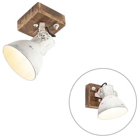 Faretto industriale bianco con legno di mango 18 cm - Mangoes