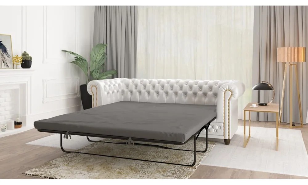 Divano letto bianco in similpelle 203 cm York - Ropez