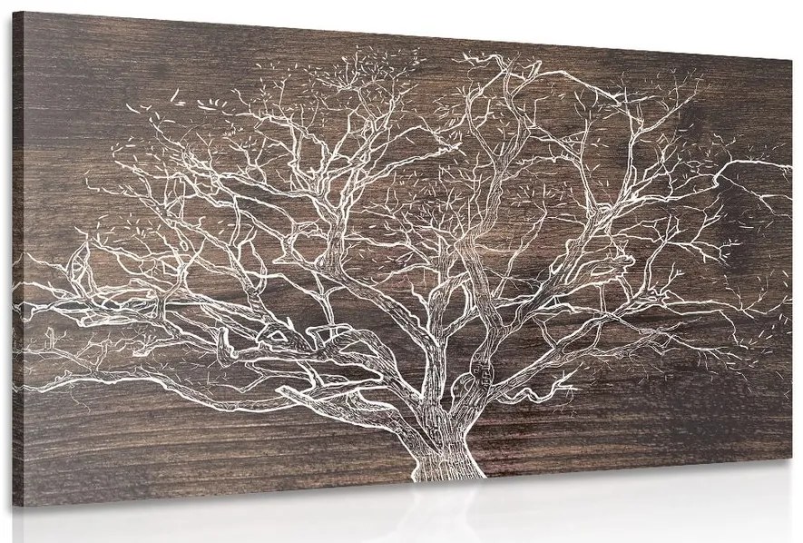 Stampa su tela – Corona dell'albero su sfondo di legno