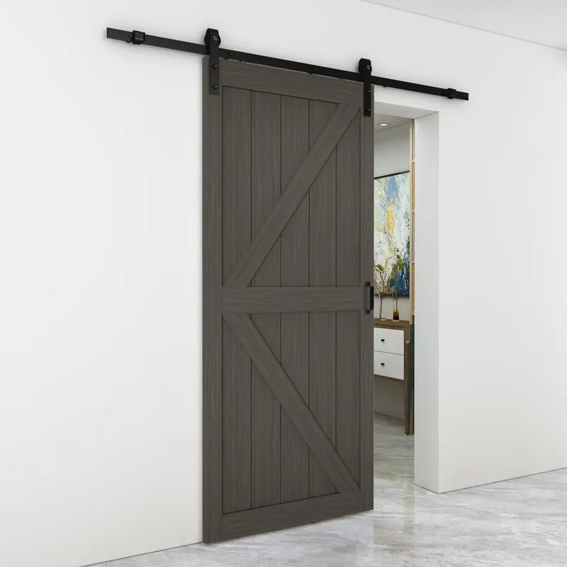 Porta scorrevole reversibile Kentucky in legno marrone, L 96 x H 215 cm, con binario Country nero