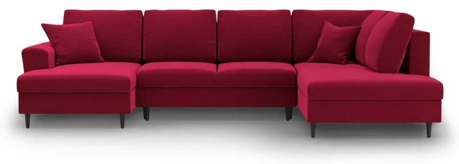 Divano angolare rosso allungabile e con contenitore (con penisola a destra/a U) con rivestimento in velluto Kyoto – Cosmopolitan Design