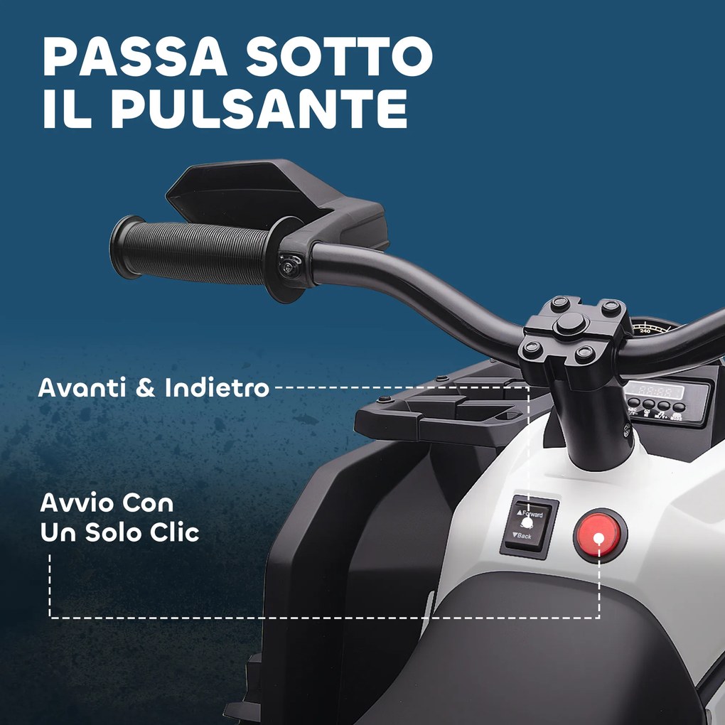 Quad Elettrico per Bambini 3-5 Anni 12V con Fari e Pedale Presa USB per Musica Bianco...