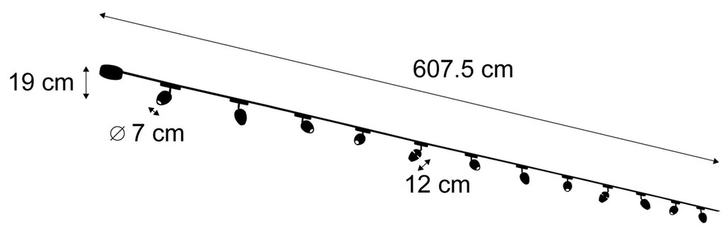 Sistema di illuminazione su binario moderno con 12 faretti neri monofase - Magnetic Eggy