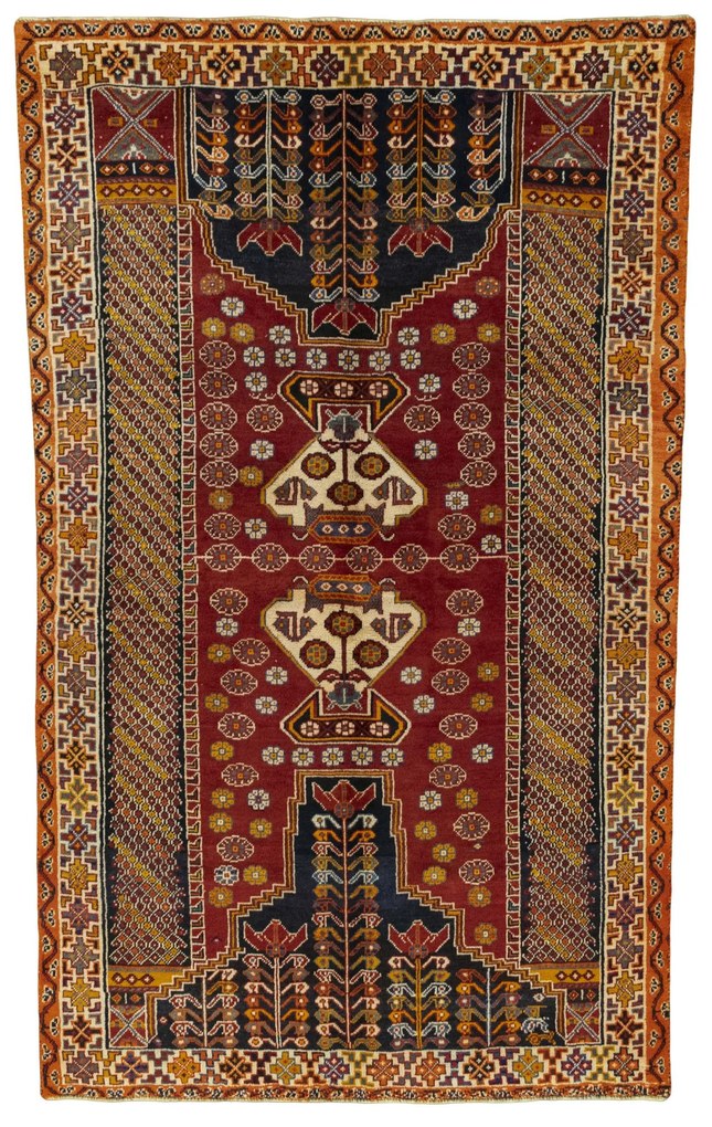 Shiraz Tappeto 150 x 250 Rosso (Iran) Annodato A Mano