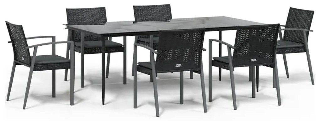Set pranzo da giardino 7 pz con cuscini in polyrattan e acciaio