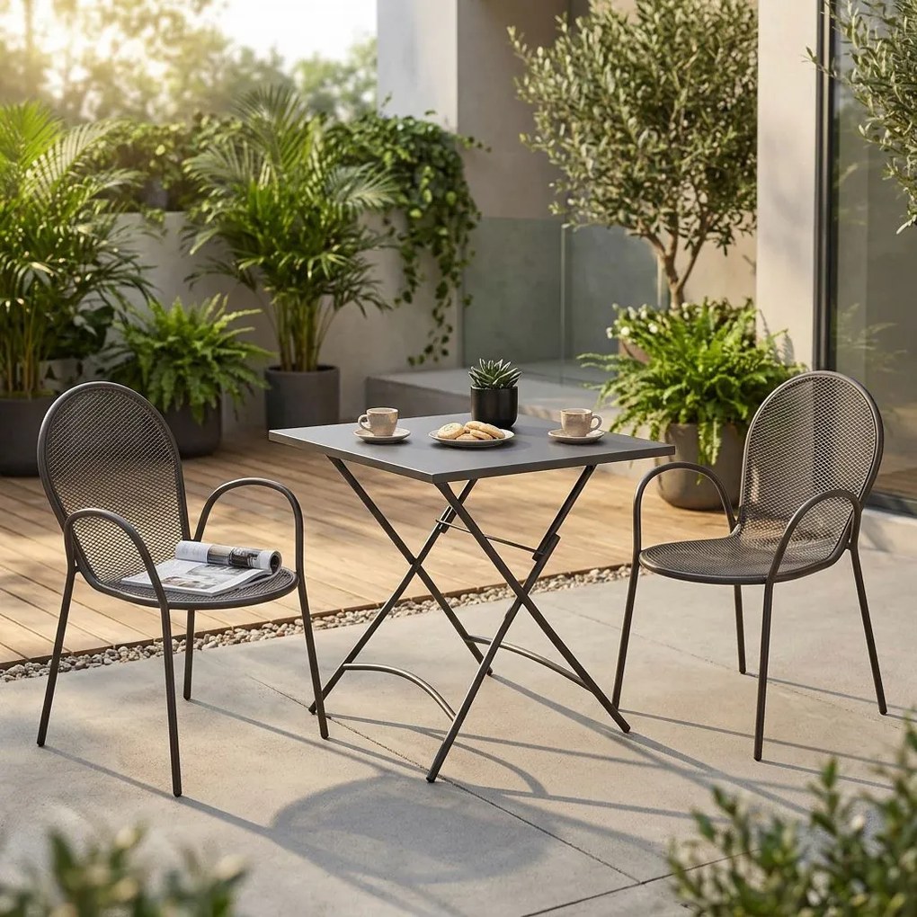 ROMANUS - set tavolo in metallo cm 70 x 70 x 72 h con 2 poltrone Maris