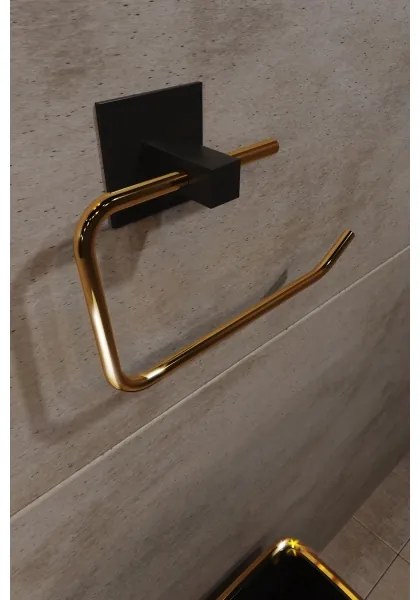 Porta carta igienica in metallo 8x16 cm nero/oro