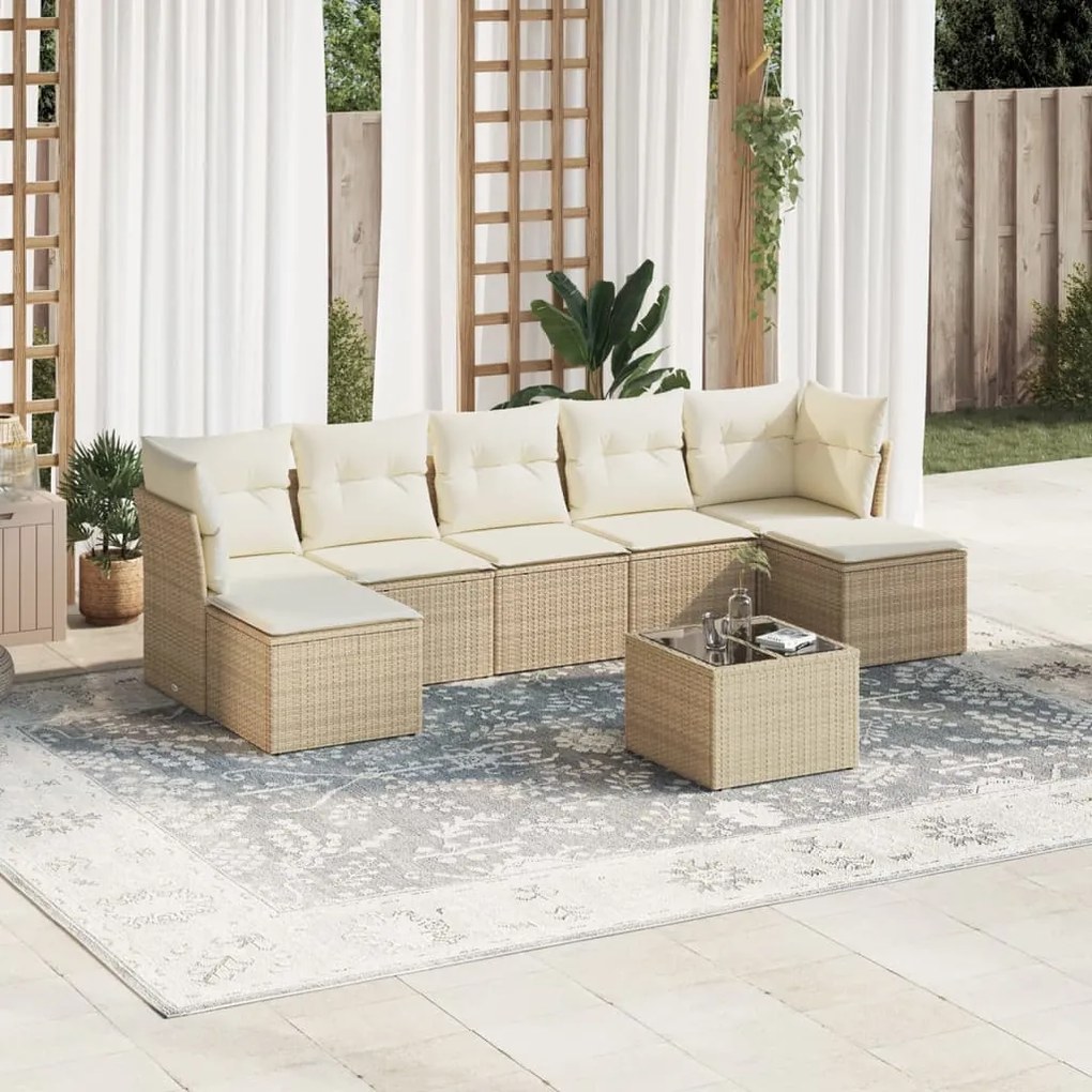 Set divano da giardino 8 pz con cuscini beige in polyrattan