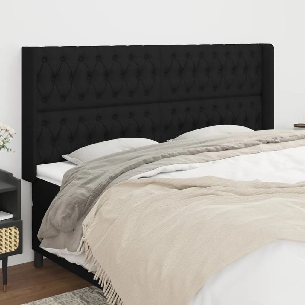 Testiera Ad Orecchio Nera 183x16x118/128 Cm İn Tessuto /