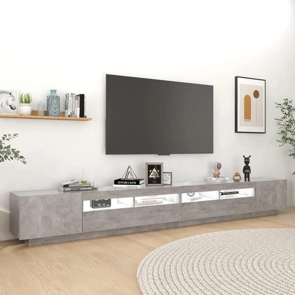 Mobile porta tv con luci led grigio cemento 300x35x40 cm