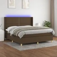 Letto a Molle Materasso e LED Marrone Scuro 160x200 cm Tessuto 3138808