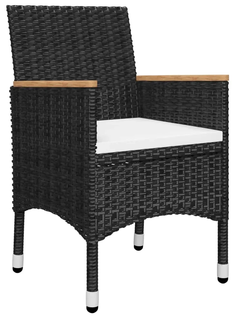 Set da bistrot per giardino 3 pz in polyrattan e acacia nero