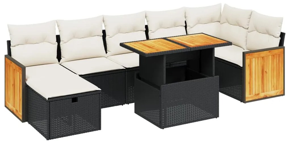 Set divani da giardino con cuscini 8 pz nero in polyrattan