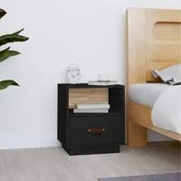 Comodino Nero 40x34x45 cm in Legno Massello di Pino 818303