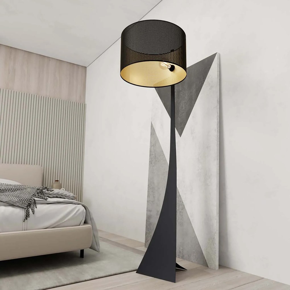 Piantana Contemporaneo Indra Acciaio Nero Oro 1 Luce E27 Ip20